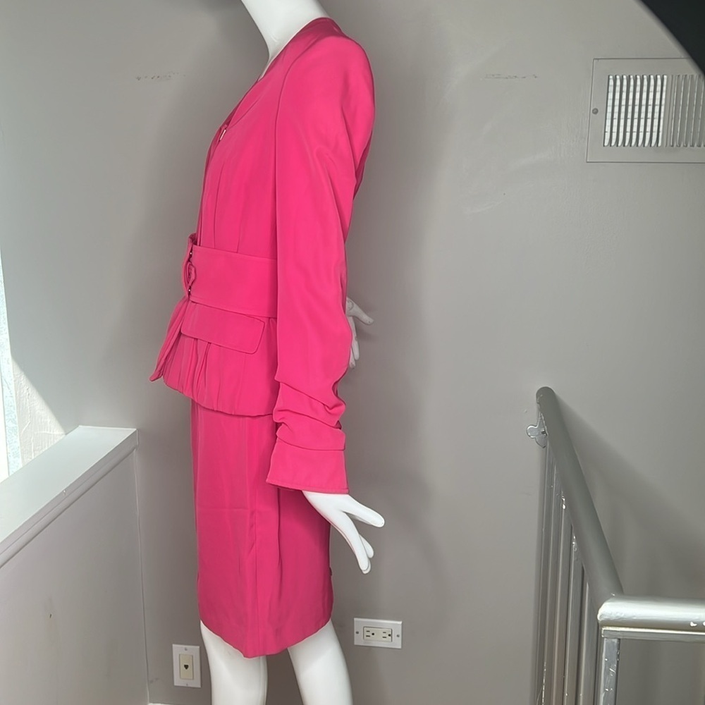 Yves Saint Laurent YSL Sz 38 Pink Vintage Three Piece Skirt Jacket Belt Suit - Picture 5 of 16